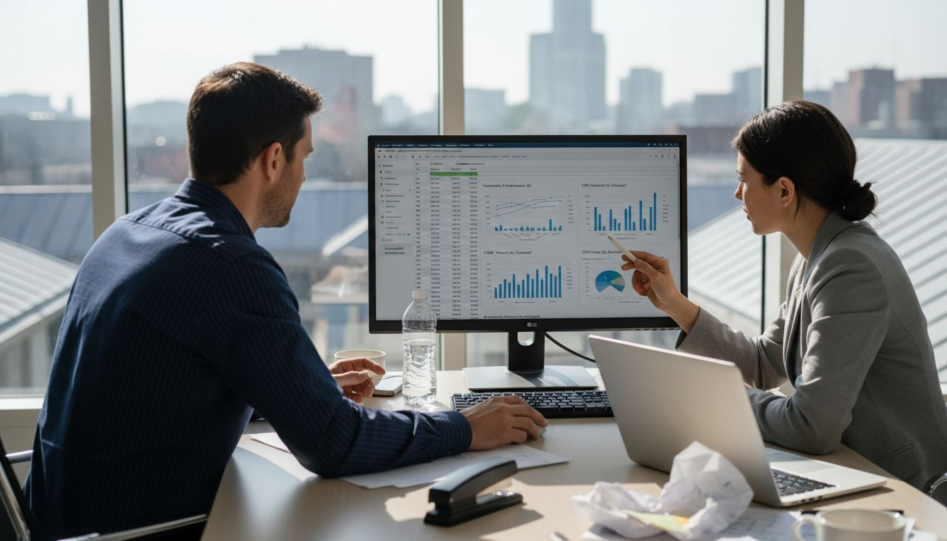 Marketers reviewing ad campaign performance