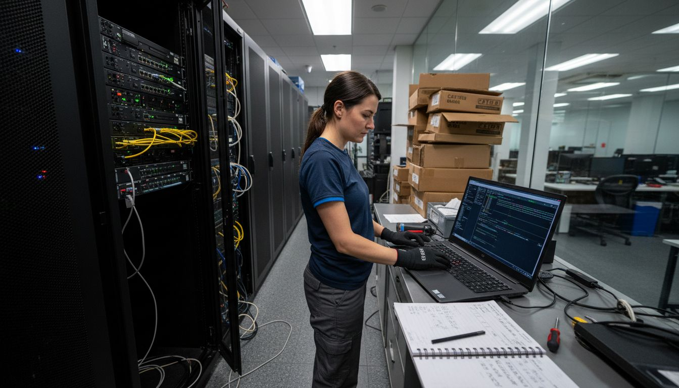 Real-Time Ad Optimization: Boosting ROI With AI 1 Admin checking ad tech servers in server room