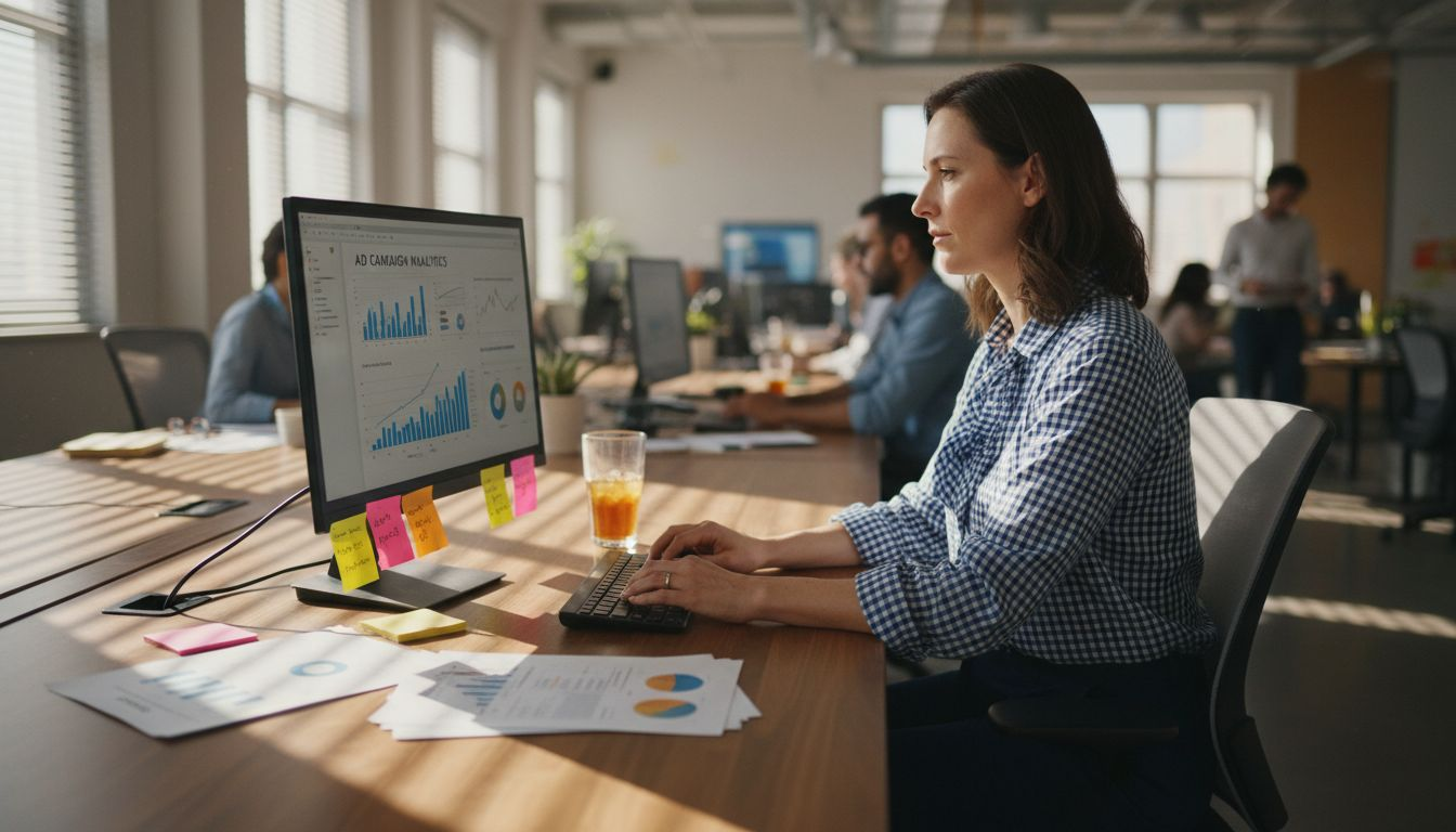 Digital Ad Campaign Basics: Powering Smart ROI 1 Campaign manager checking digital ad stats