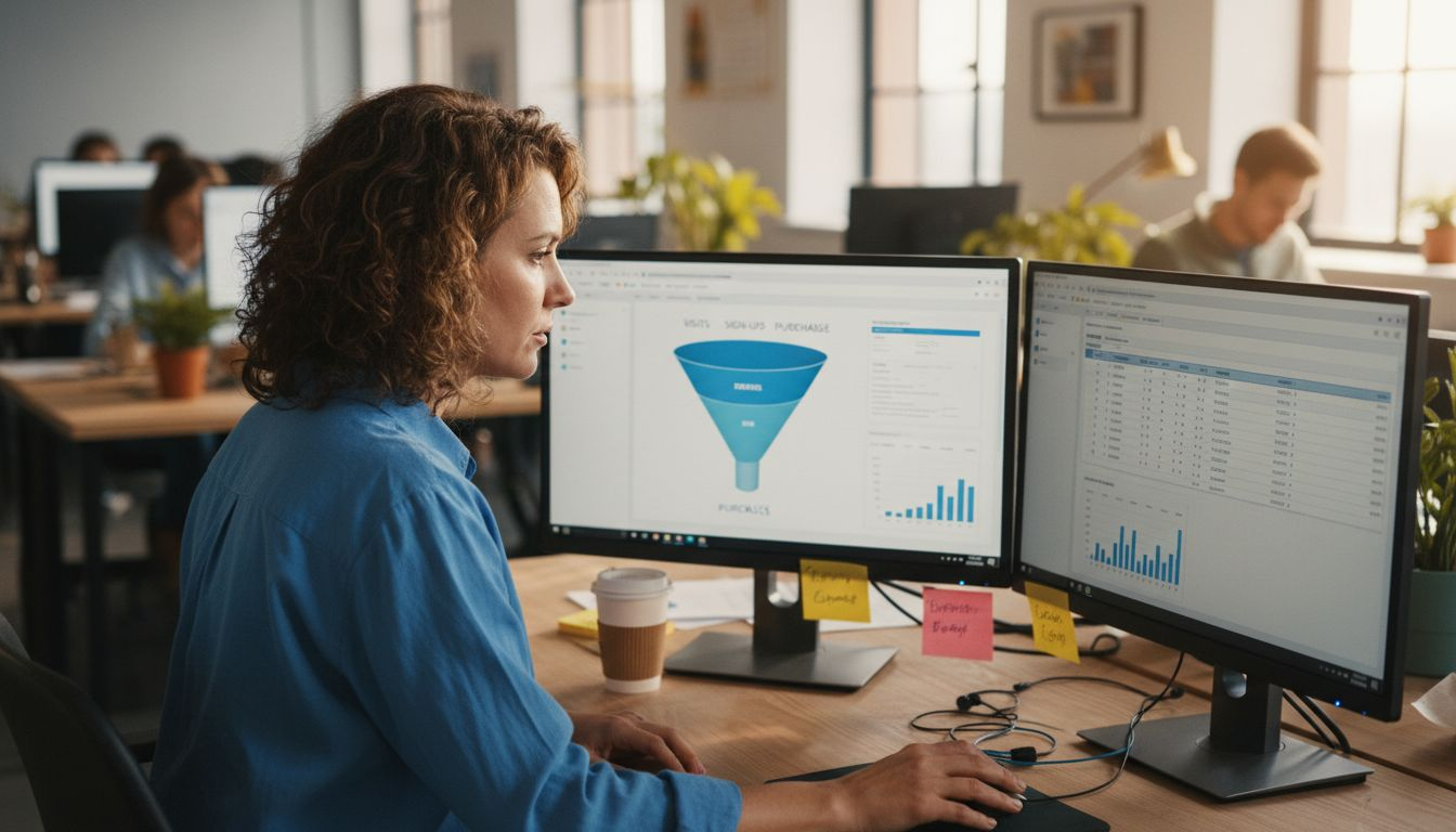 Ad manager analyzing digital funnel dashboard