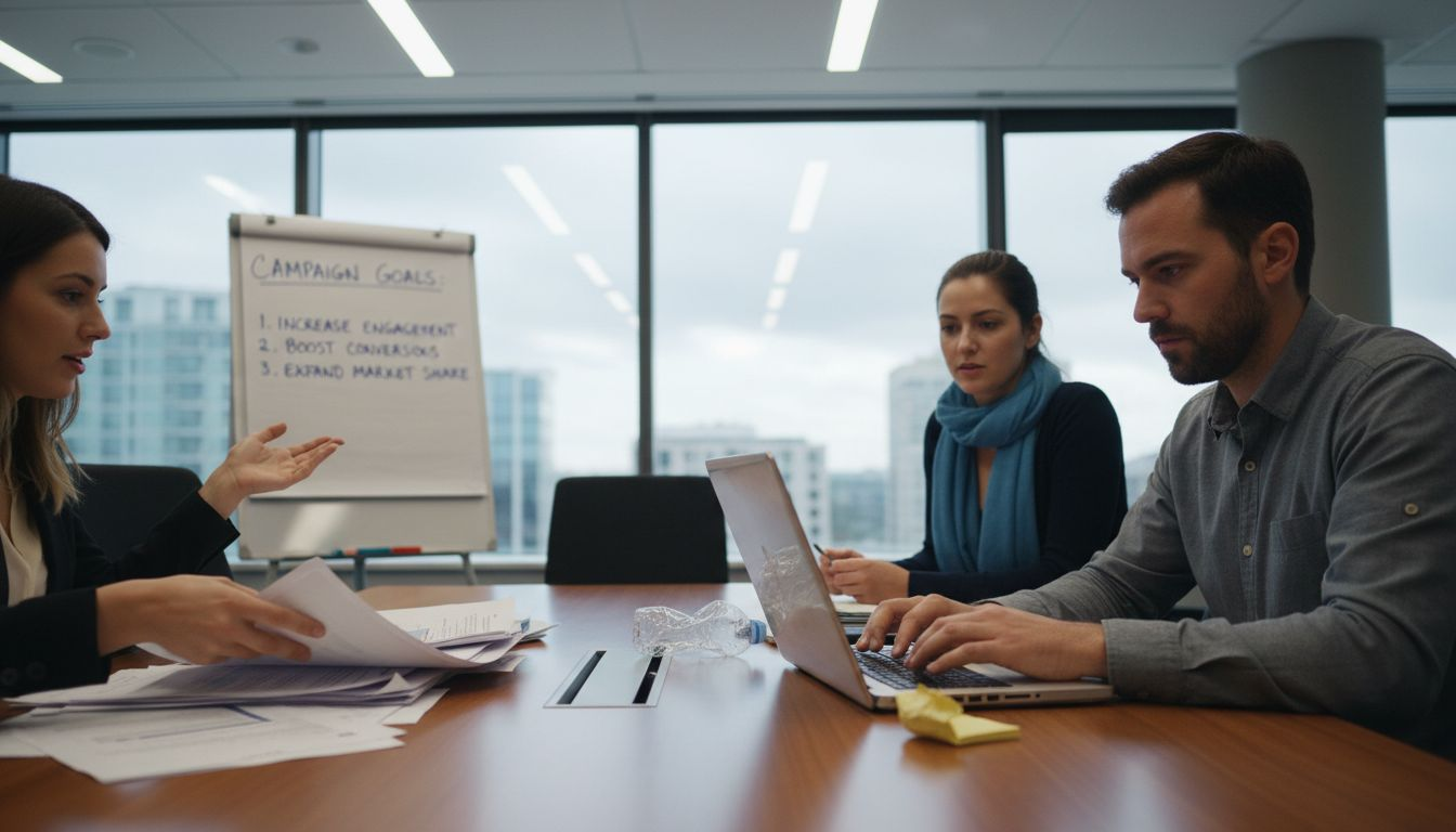 Master the Digital Campaign Analytics Process for Higher ROI 1 Team setting campaign goals in meeting room