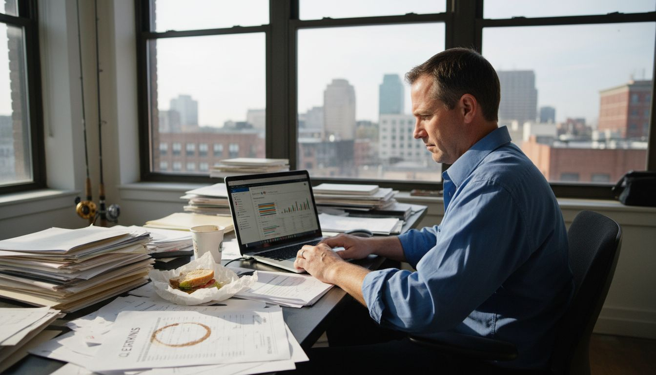 Business owner reviewing ad search results