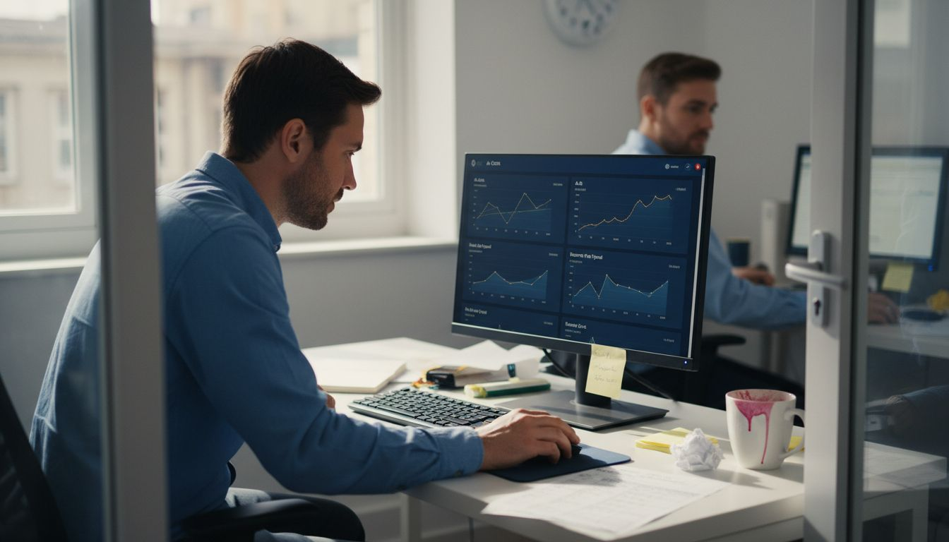 Manager checking AI campaign performance dashboard