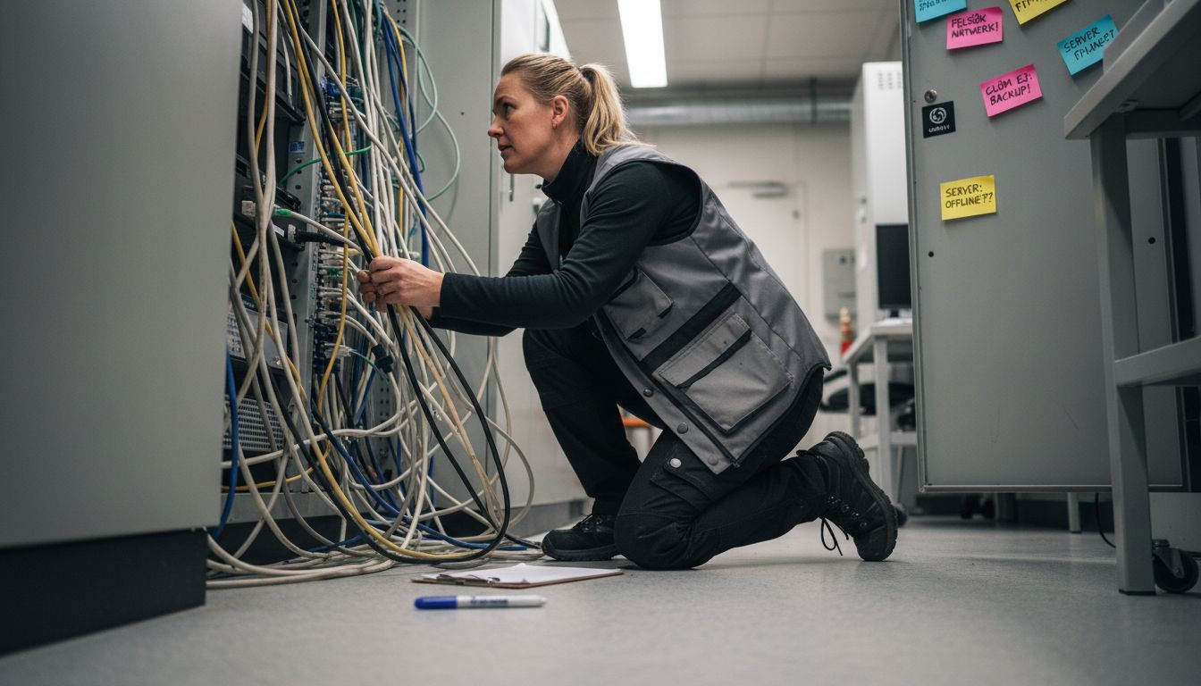 Felsökning av rörig nätverkskabeldragning i teknikrummet