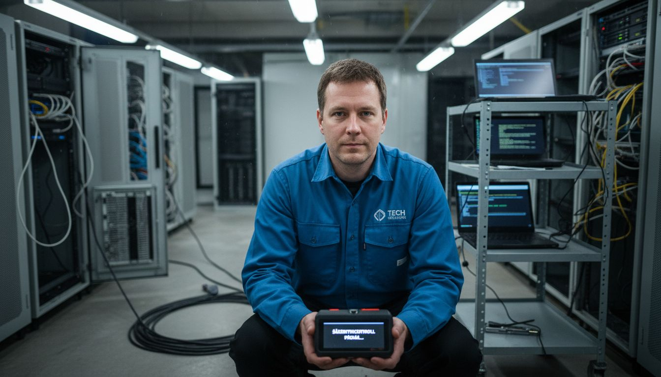 En administratör ser regelbundet över servrarna för att säkerställa att allt är tryggt och säkert.