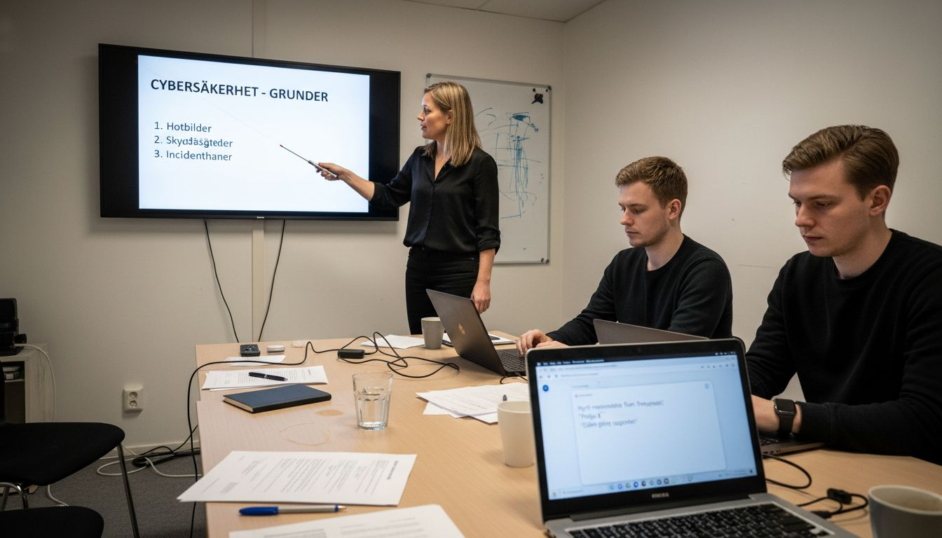 Workshop om cybersäkerhet i vårt konferensrum på kontoret