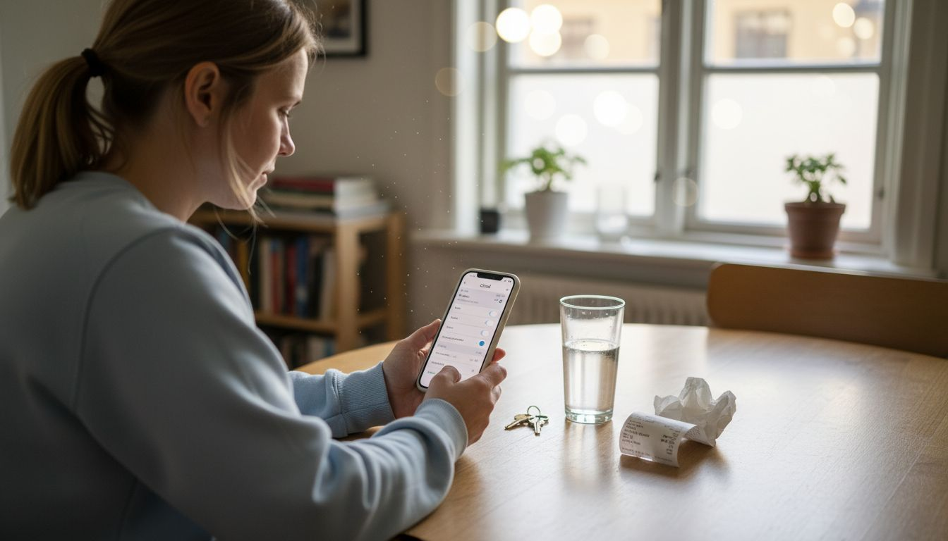 Kvinna går igenom sina iCloud-inställningar på iPhone