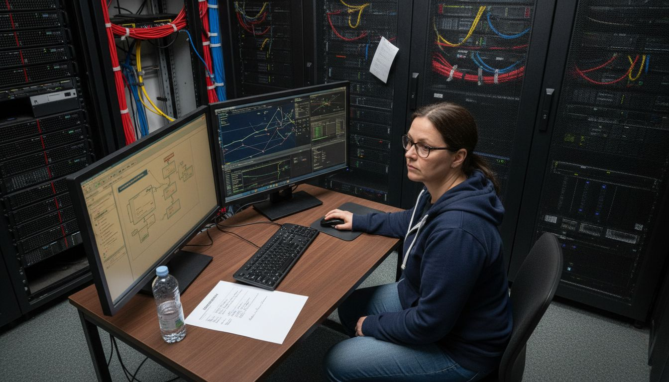 En IT-specialist ser över och ställer in säkerhetsrutiner i serverrummet.