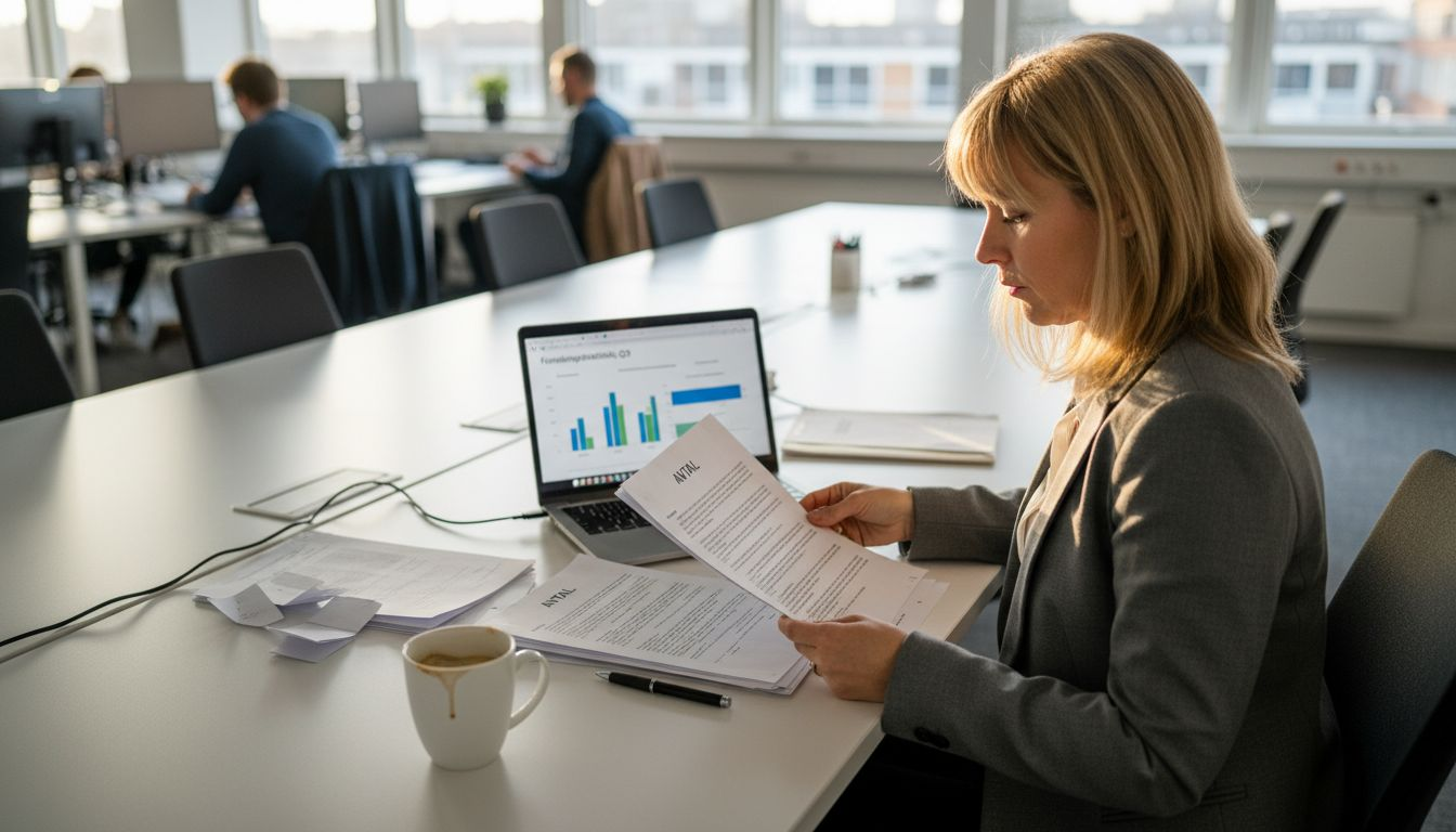 En kvinna går igenom IT-supportavtalet på kontoret