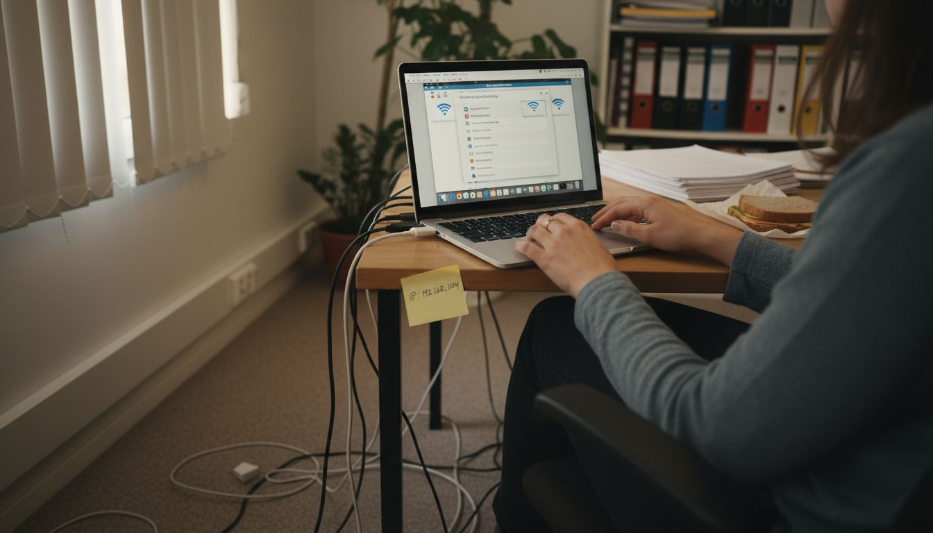 Kvinna som går igenom nätverksinställningarna på sin Mac