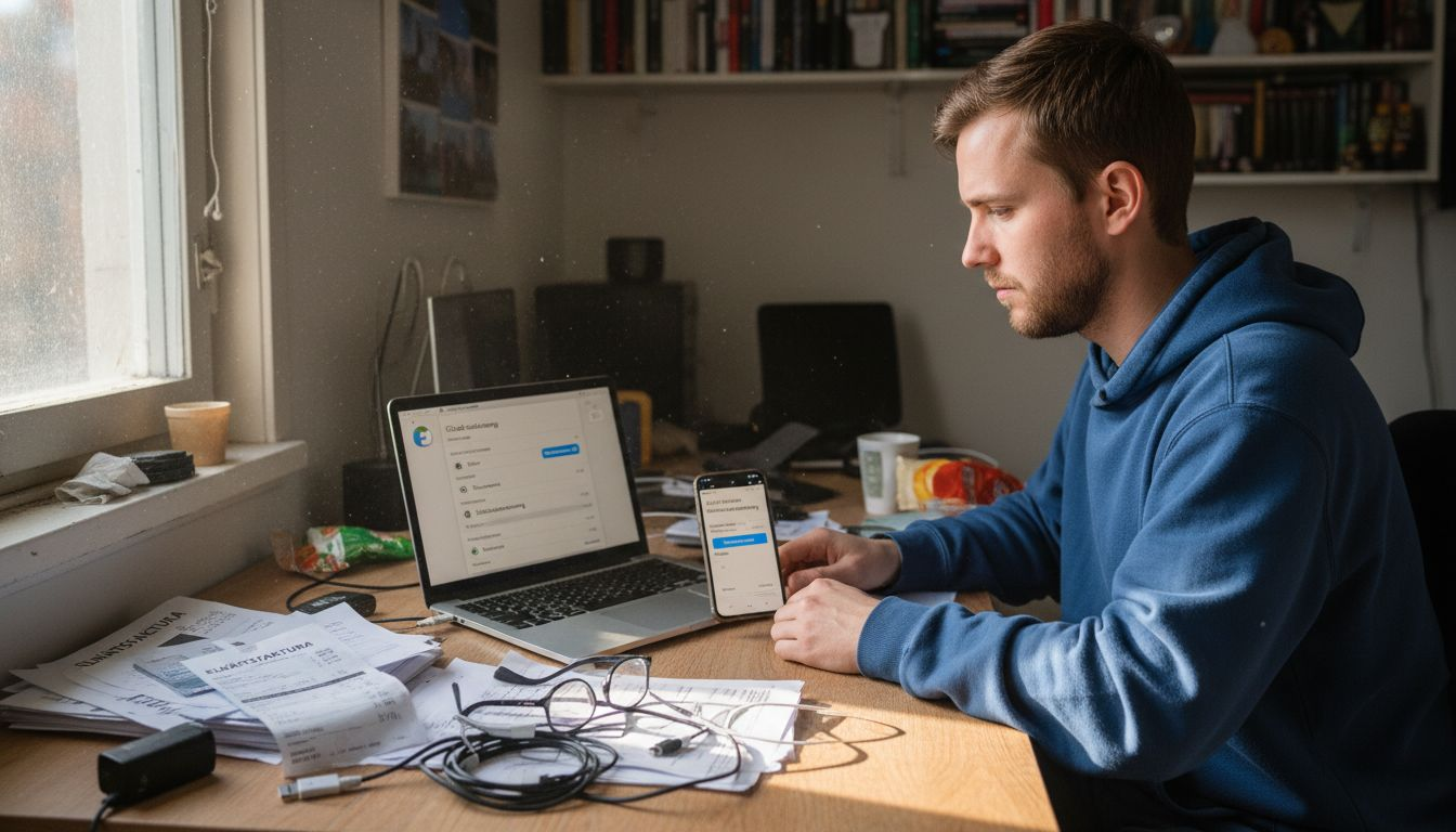 En man ställer in sin iPhone och aktiverar säkerhetskopiering till iCloud.