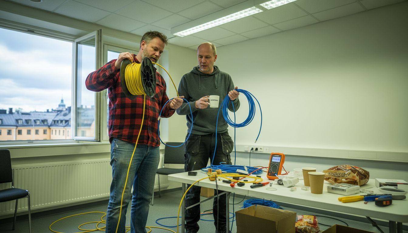 Installatörer som jämför nätverkskablar – Cat5e och Cat6: vad är egentligen skillnaden?