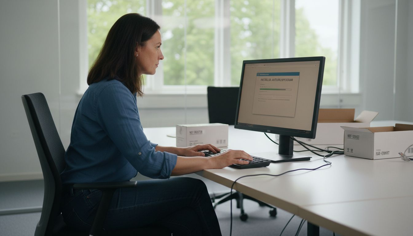 Företagets IT-ansvariga ser till att antivirusprogram installeras på alla datorer på kontoret.