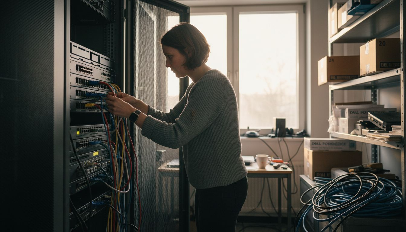 En tekniker ser till att nätverksutrustningen är säkert inställd.