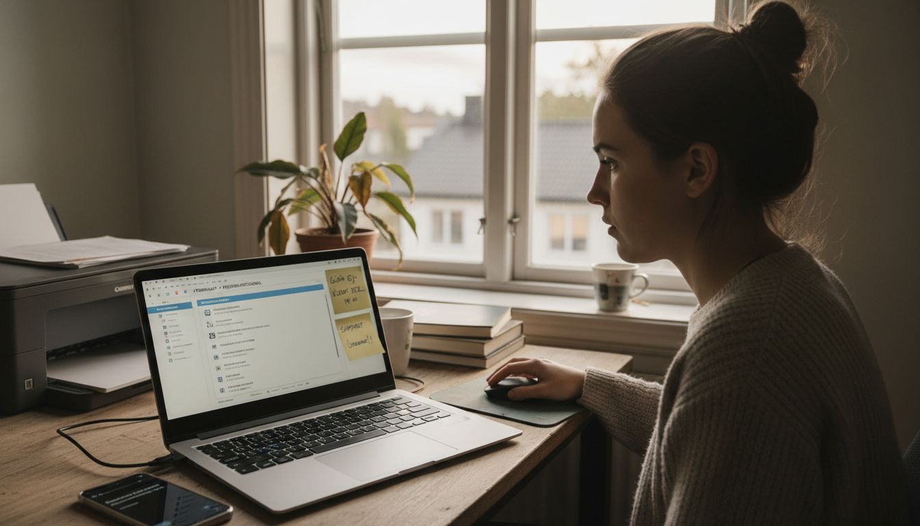 Kvinna gör sig redo för säker fjärrhjälp hemma