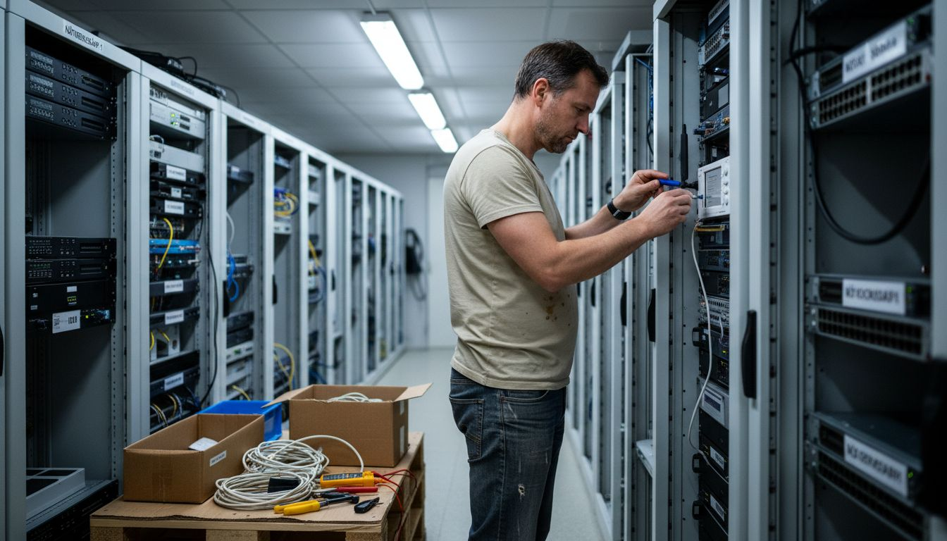 En tekniker ser över och uppgraderar företagets trådlösa nätverk.