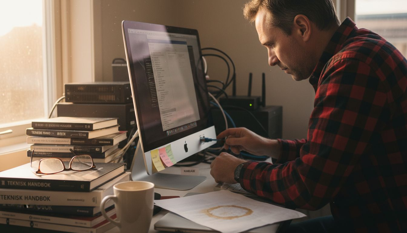 IT-tekniker installerar iMac och ser till att den kopplas upp mot ett säkert nätverk.