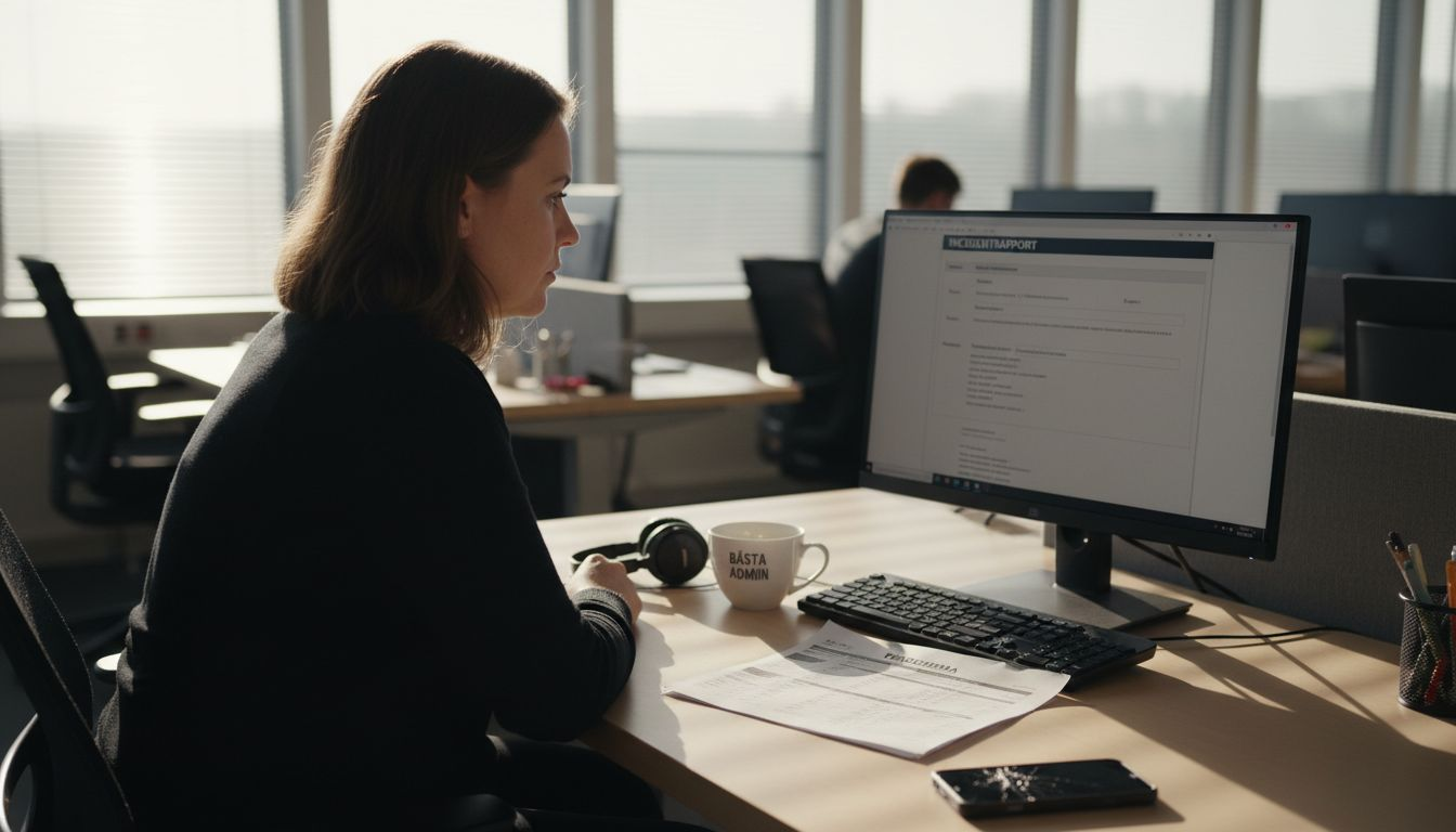 Systemadministratören anmäler en incident inom cybersäkerhet.