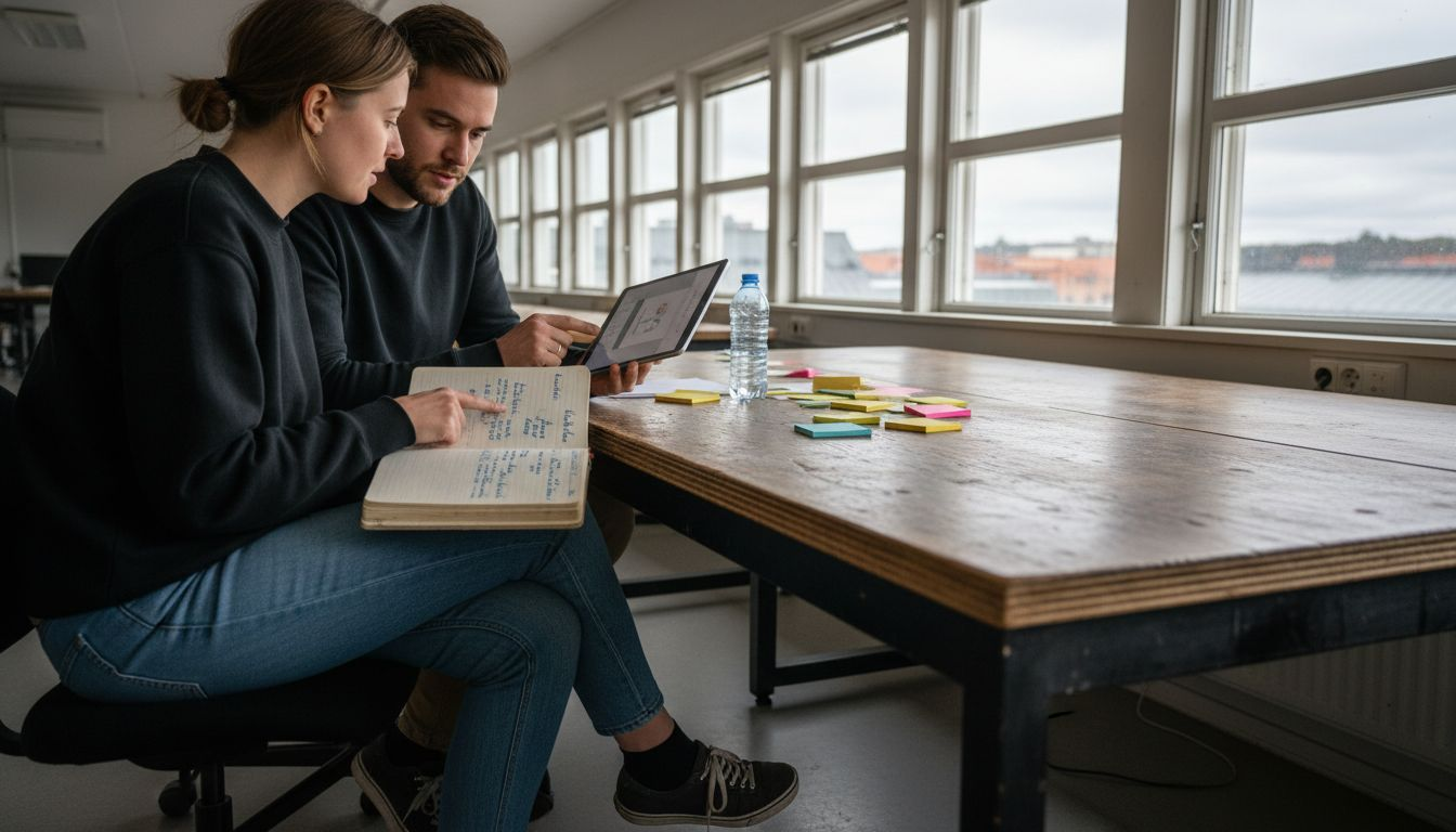 Två medarbetare pratar om företagets digitala strategi