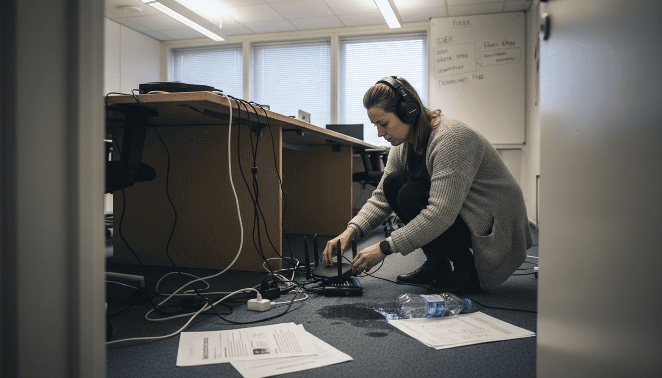 En anställd försöker lösa problem med företagets Wi-Fi-nätverk.