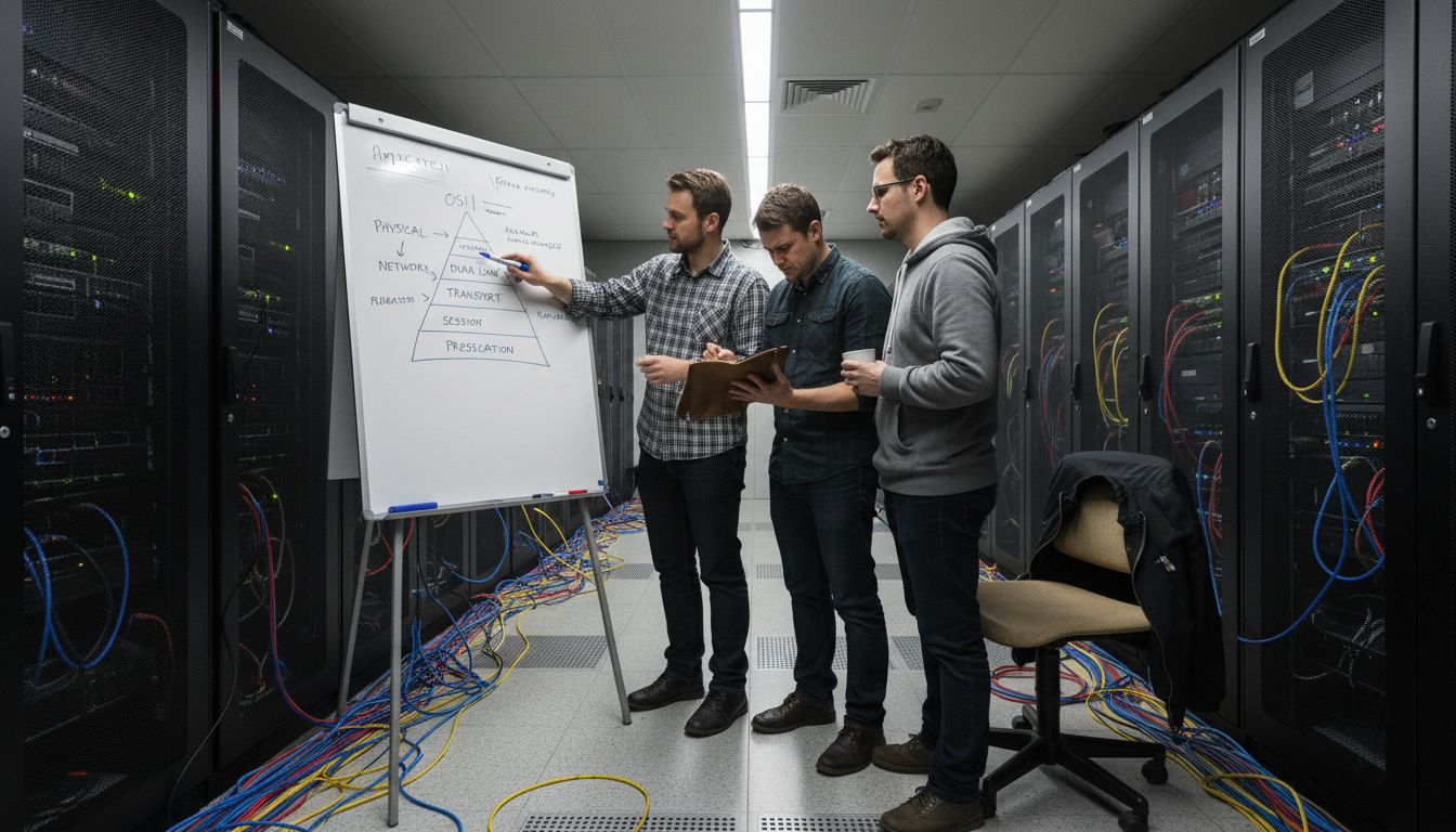 Professional Networking for Businesses: Impacts and Best Practices 1 Engineers referencing OSI model on whiteboard