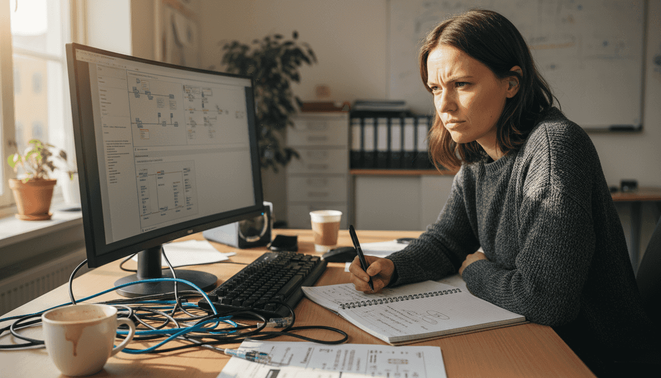 En medarbetare håller koll på nätverkstrafiken på kontoret.