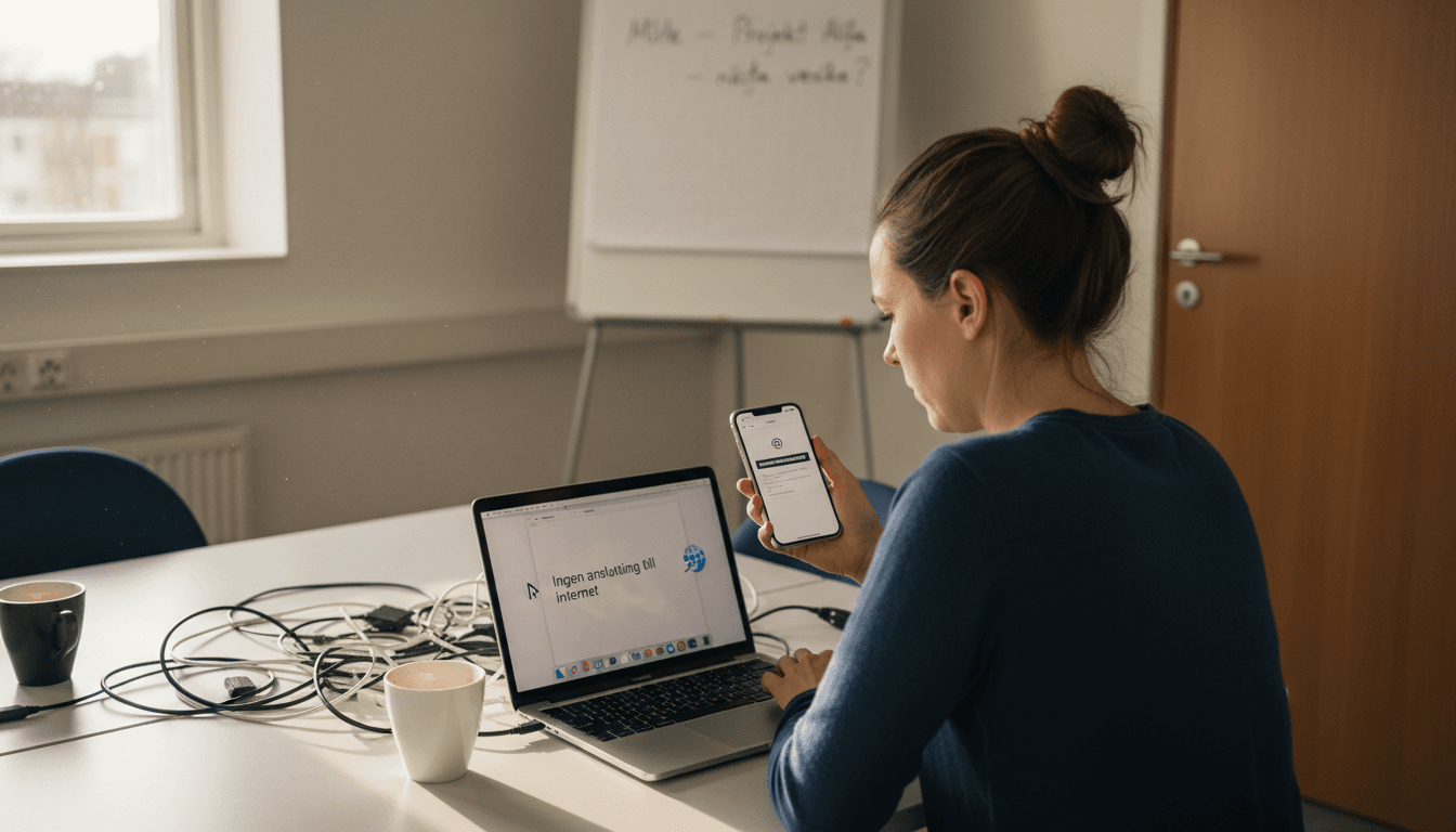 Medarbetare felsöker WiFi-problem på sin iPhone