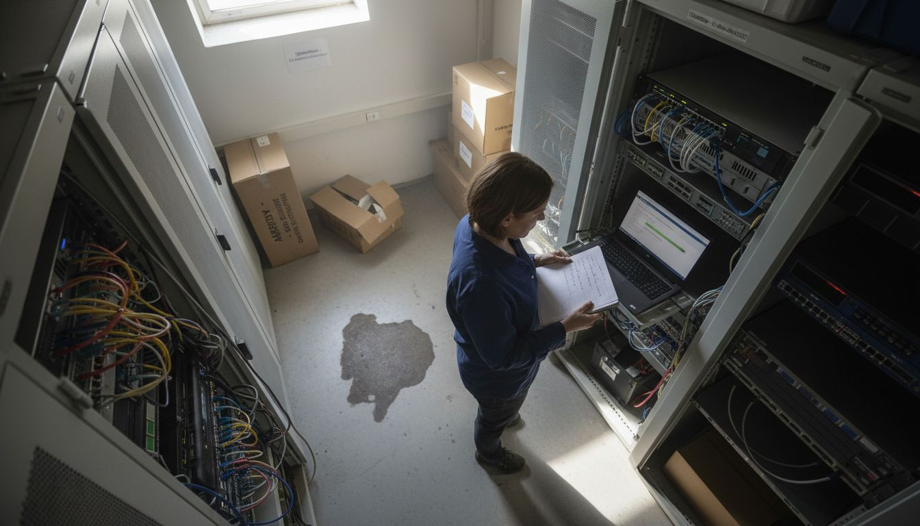 En kvinna går igenom backupen vid företagets serverrack.