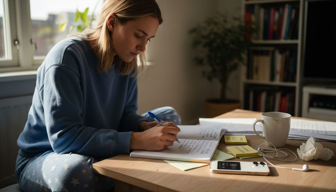 Kvinna antecknar problem med sin iPhone för hand