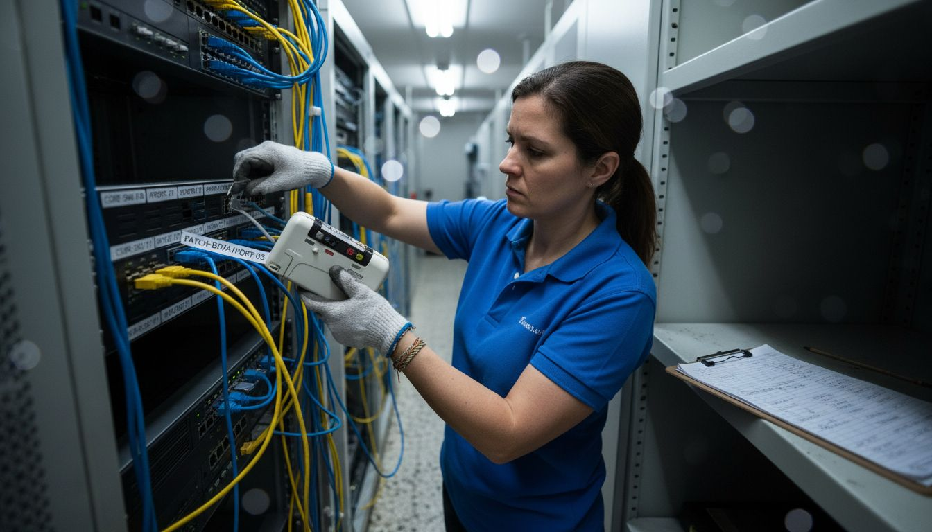 Network installer labeling patch panel cables