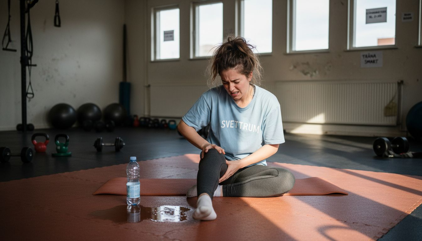 En kvinna fick en akut muskelsträckning i låret under ett träningspass på gymmet.