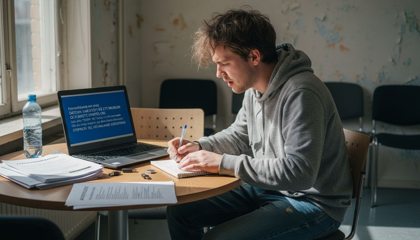 En IT-specialist felsöker varför datorn fått blåskärm.