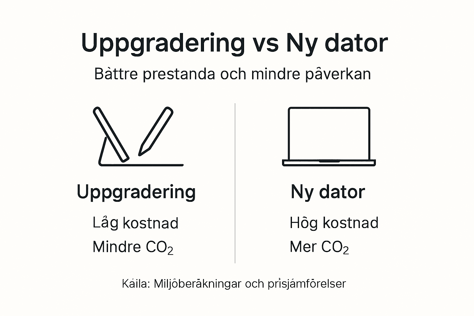 Uppgradera Datorn 2026: 70% Bättre Säkerhet och Prestanda 3 Så påverkas miljö och plånbok när du uppgraderar datorn – en överskådlig infographic