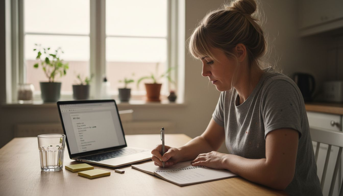 Hur du bokar datorhjälp i Stockholm 2026: 40% snabbare support 2 Inför sitt supportärende skriver kvinnan ner viktiga punkter att gå igenom med IT-hjälpen.