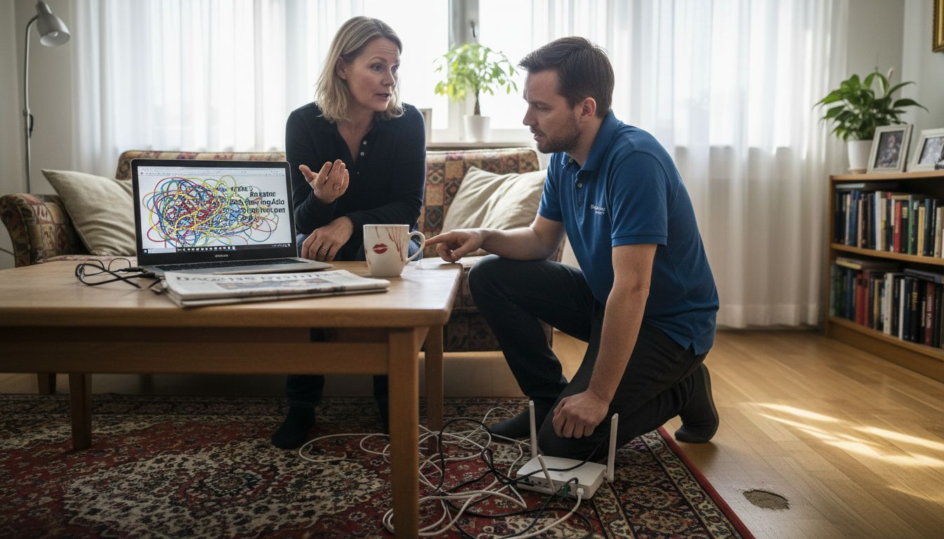 IT-tekniker hjälper kund med teknisk support i hemmet