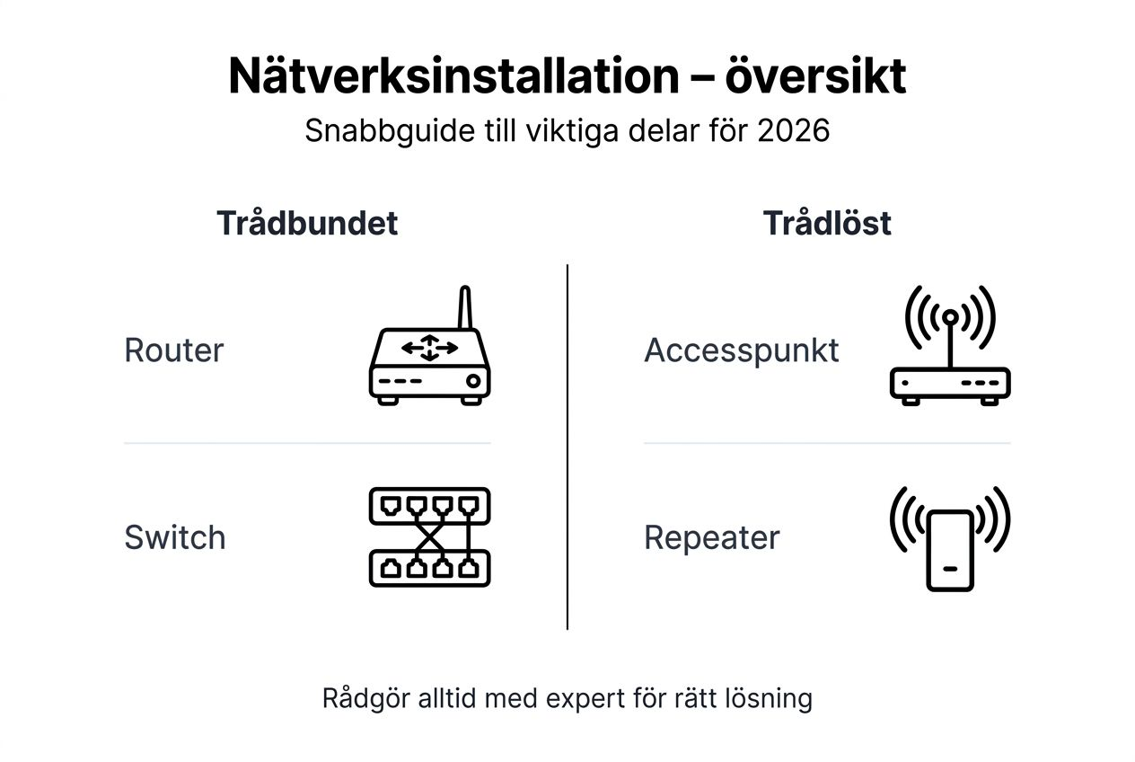 Grafisk översikt som visar hur en nätverksinstallation går till