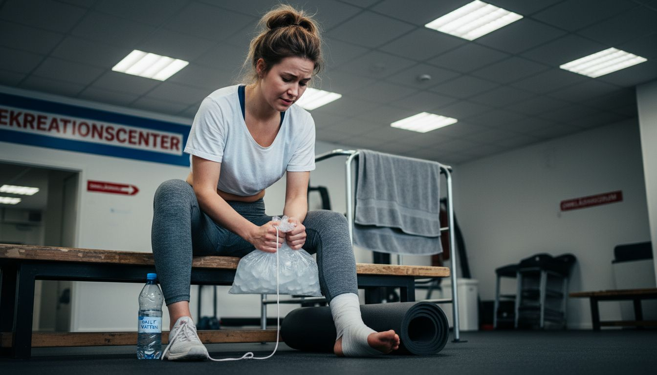 Kvinna kyler fotleden efter en muskelsträckning