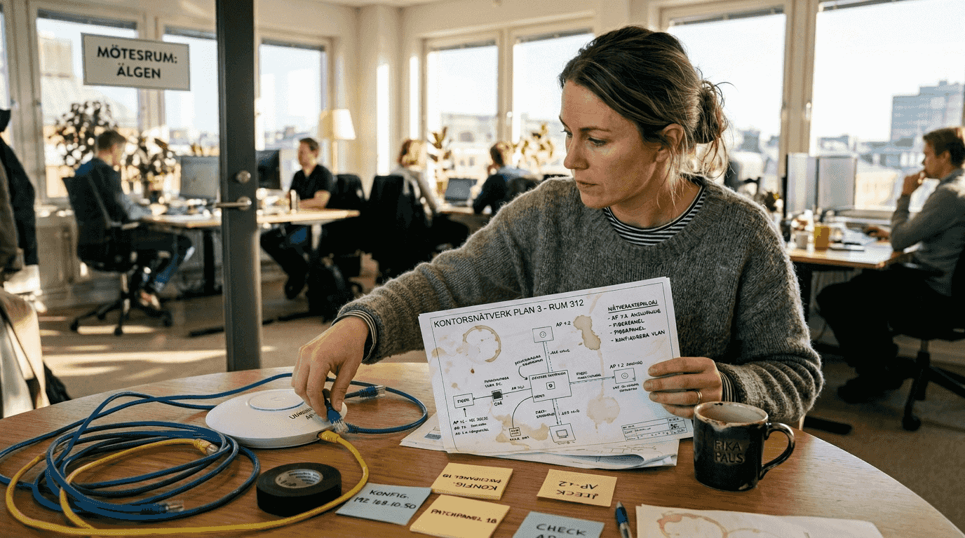 En administratör granskar nätverkets topologidiagram för att säkerställa att allt ser korrekt ut.