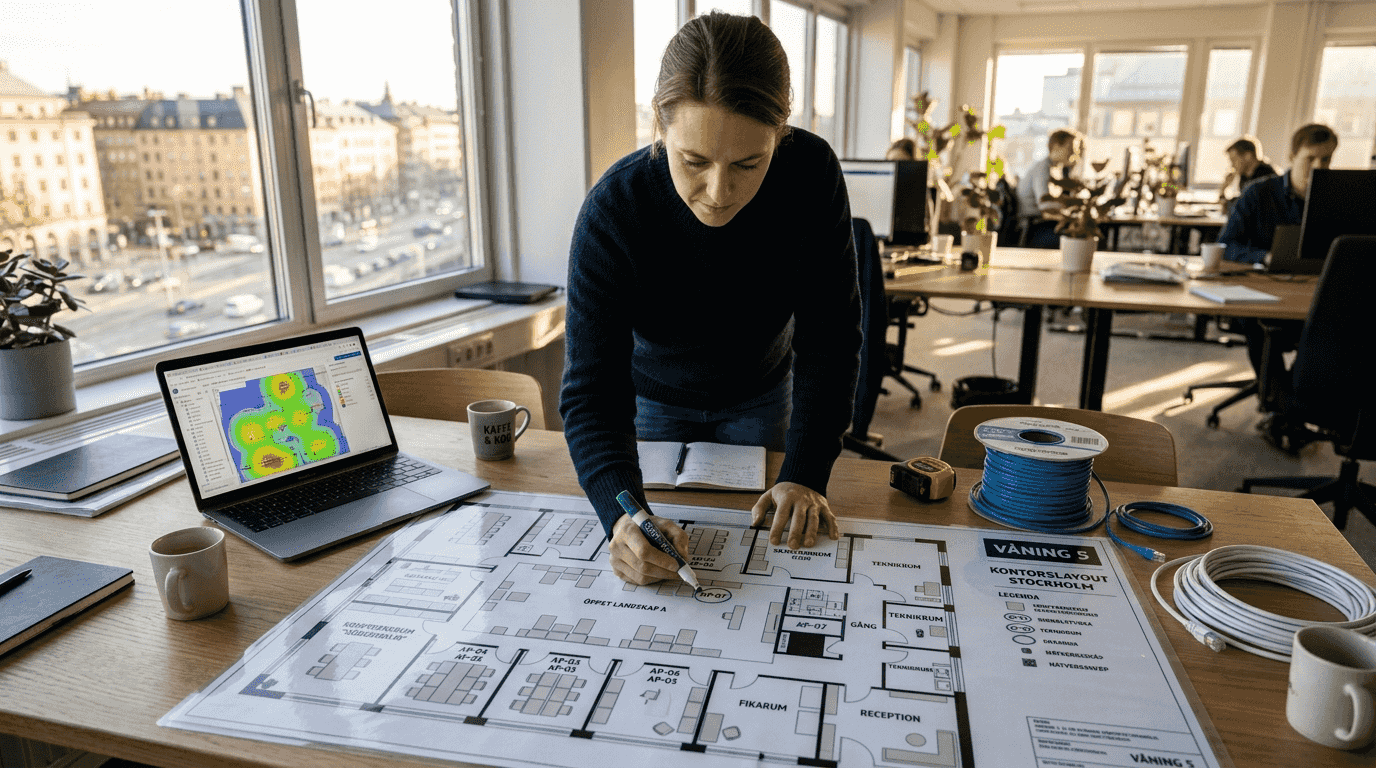 Ingenjör som kartlägger var wifi-accesspunkter är placerade