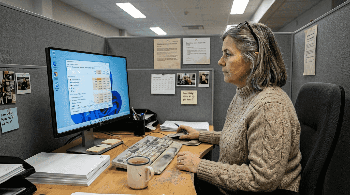 Kvinna som kollar hur mycket RAM-minne som används i Aktivitetshanteraren