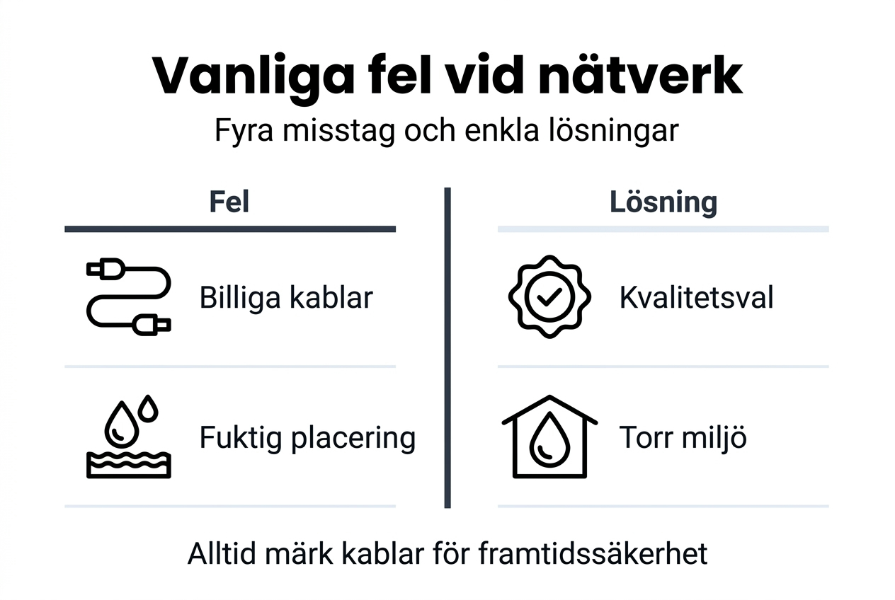 Grafik som visar de vanligaste misstagen med nätverkskablar
