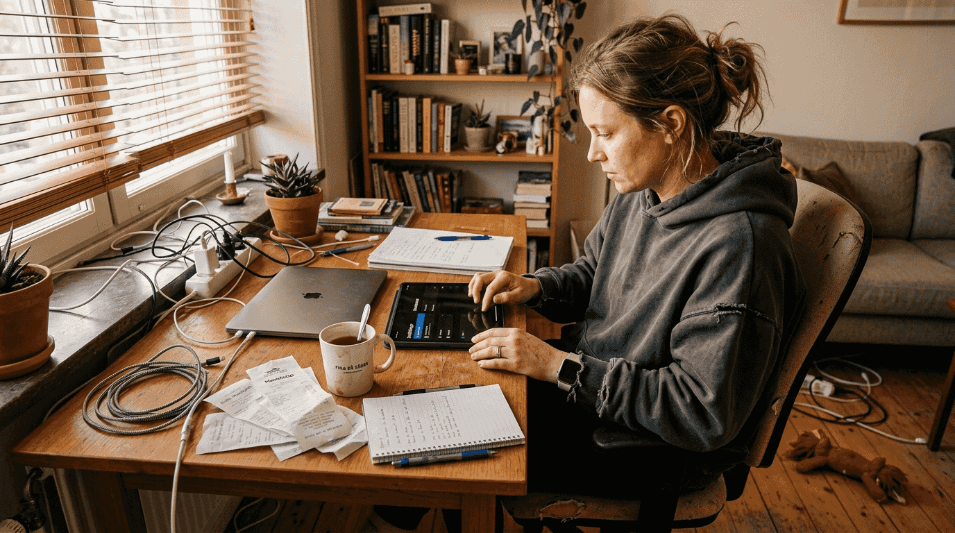 Kvinna som ställer in säkerheten på sin Apple-enhet