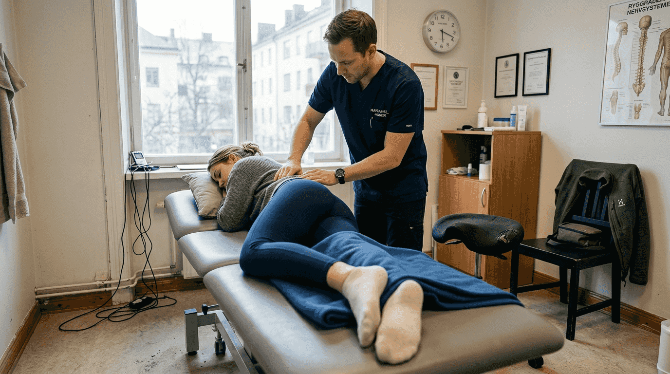 Undersökning av ryggen hos naprapat på mottagning