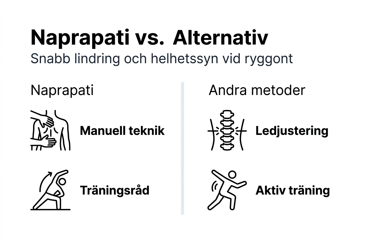 Infografik: Naprapati i jämförelse med andra behandlingsmetoder