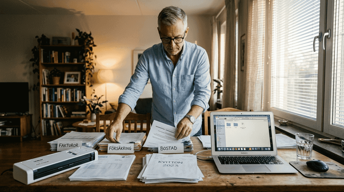 Så använder du molnlagring säkert och effektivt 2026 - Datasupport Stockholm | Min Datorsupport AB 2 En man som går igenom och organiserar dokument inför övergången till molnet