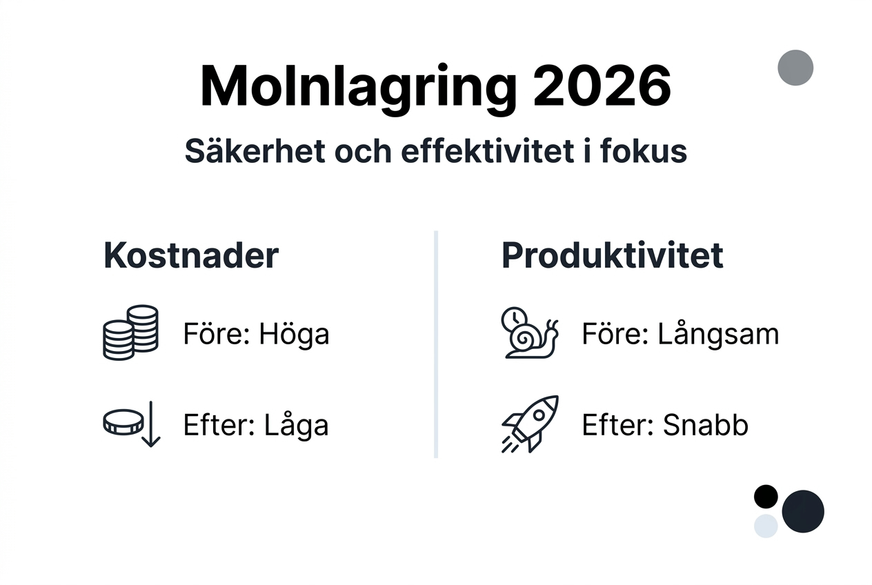 Så använder du molnlagring säkert och effektivt 2026 - Datasupport Stockholm | Min Datorsupport AB 3 Infografiken tydliggör hur kostnader kan sänkas och effektiviteten ökas.