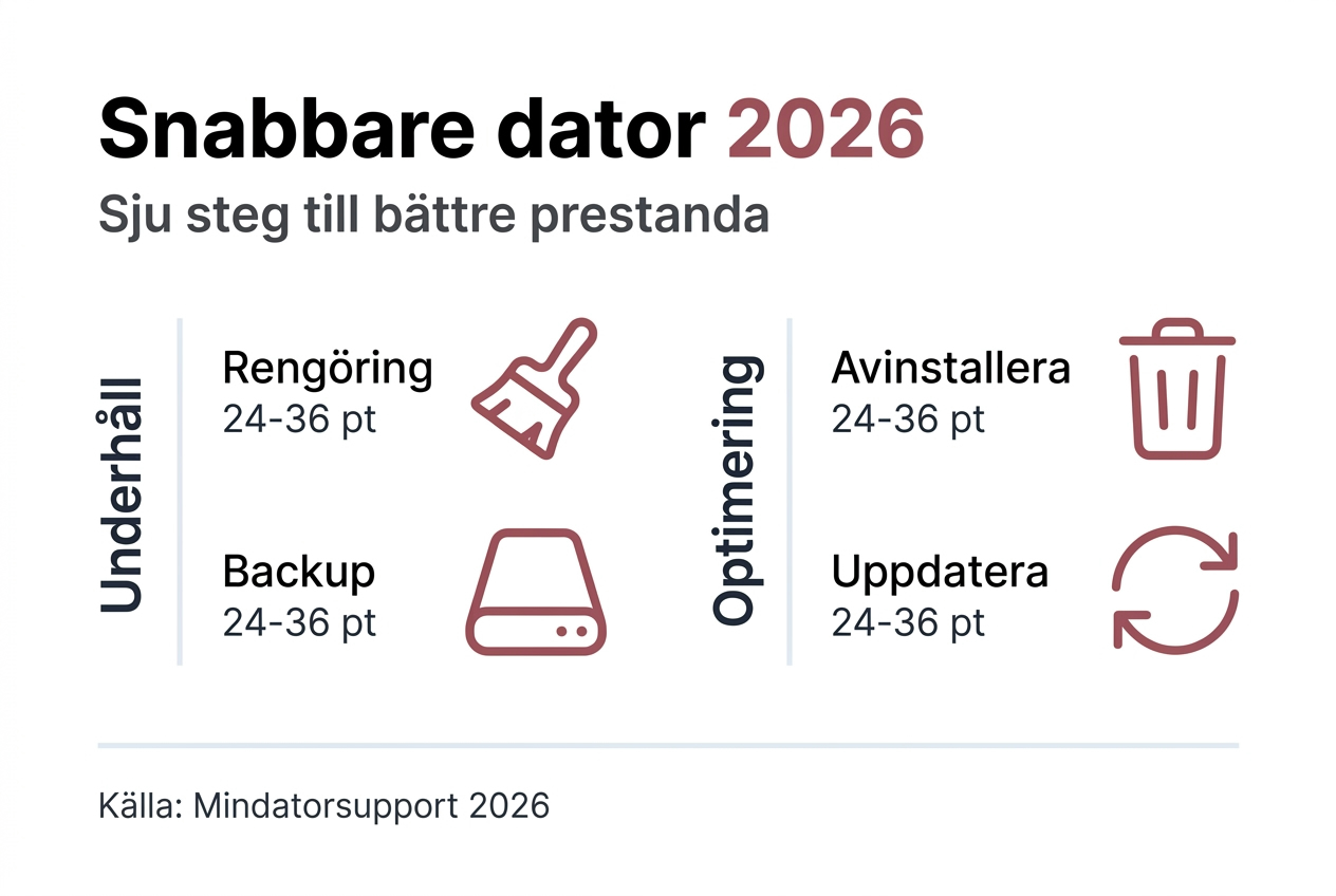 Grafik som visar de viktigaste stegen för att få en snabbare dator