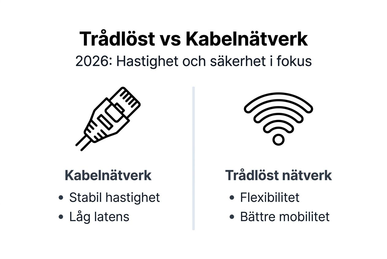 Illustration som visar skillnaderna mellan kabelanslutet och trådlöst nätverk