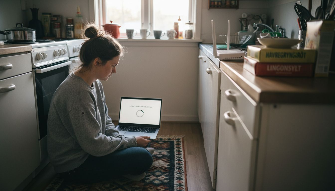 Kvinna irriterad över segt wifi hemma