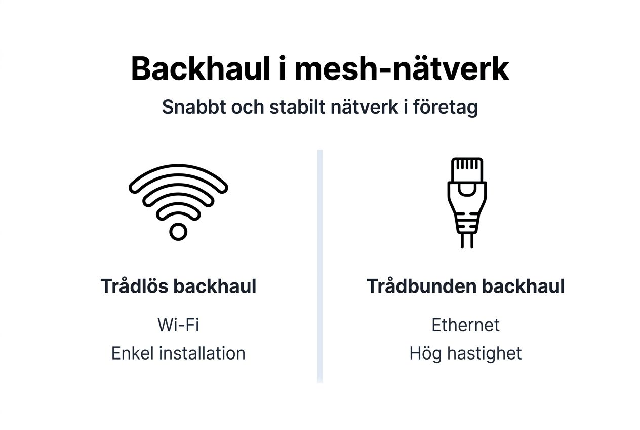 Infografik som van most double click här jämför fördelar och nackdelar med trådbunden respektive trådlös backhaul